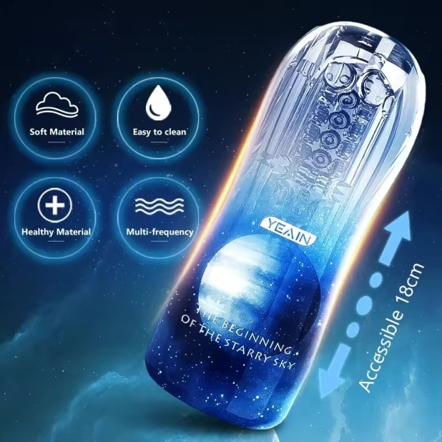 Male Masturbator Cup Soft Silicone Massager for Men Toys-Blue With Vibrations-WeLovePlugs