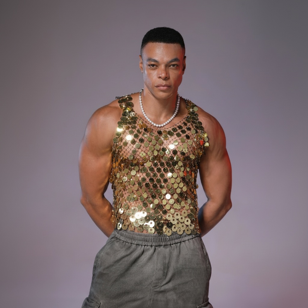 Starluxe Mesh Sparkle Top – Style F - Golden - XL - image 4