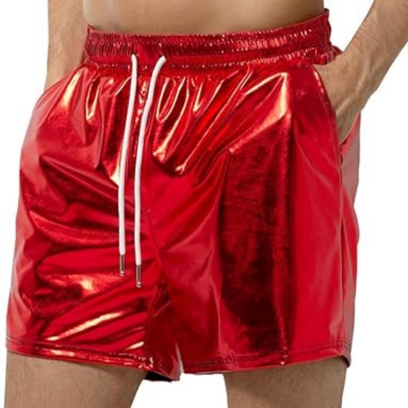 Mens Sexy Shorts Metallic Shiny Short Pants - Red - XXL - image 4