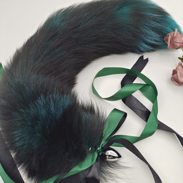 Aurora Green Handmade Detachable Plug Fox Tail - 50cm - image 1