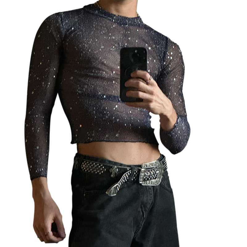 Sexy Slim Stretch Mesh Crop T Shirts - Purple - 3XL - image 2