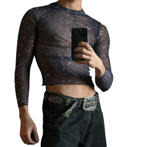 Sexy Slim Stretch Mesh Crop T Shirts - Purple - 3XL - image 2