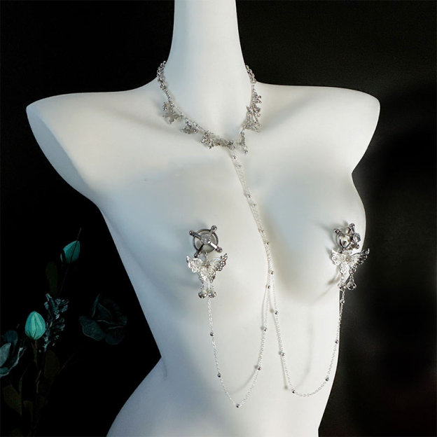 Whispering Butterfly Chime & Pearl Nipple Clamp Set-WeLovePlugs