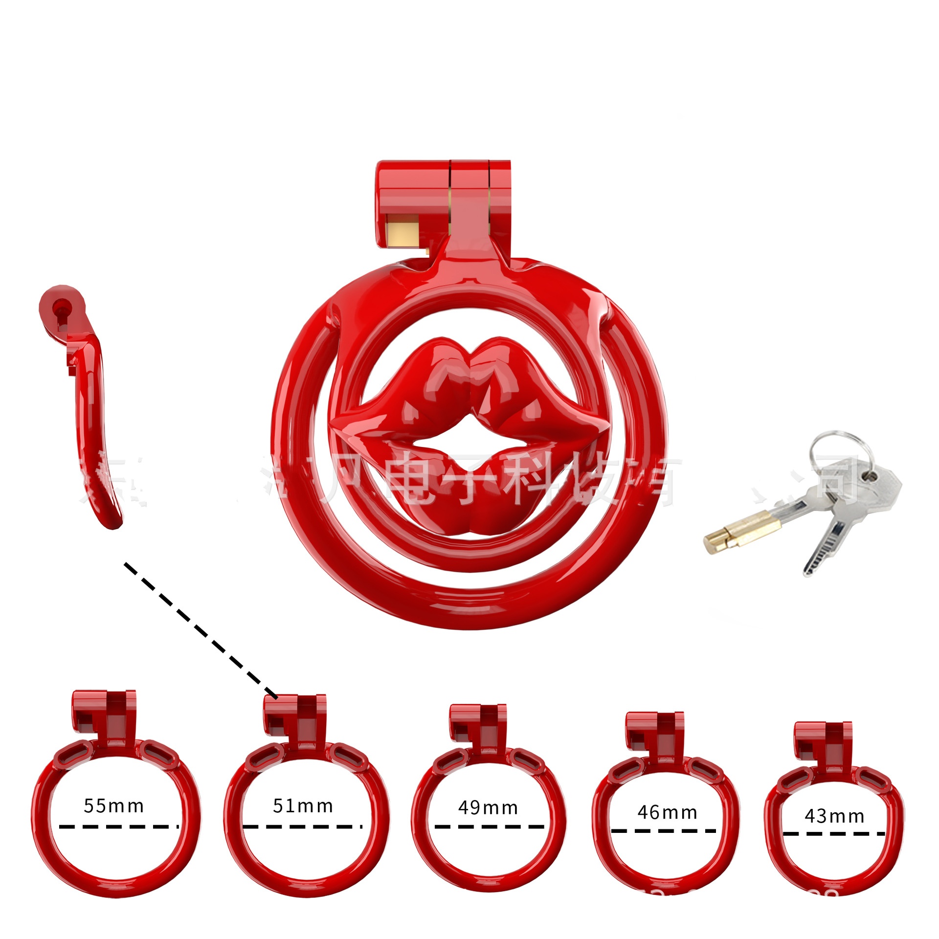 Kiss Lips Shape Sissy Chastity Cage with 5 Rings -WeLovePlugs