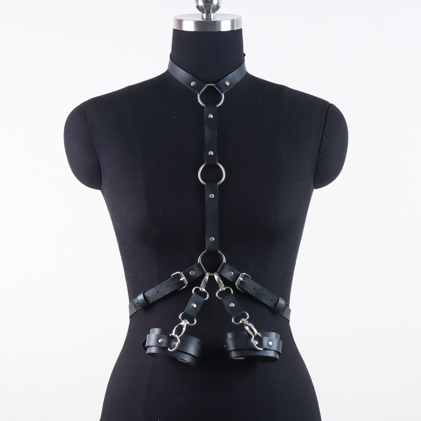BDSM Leather Handcuffs with Waist Lingerie Harness