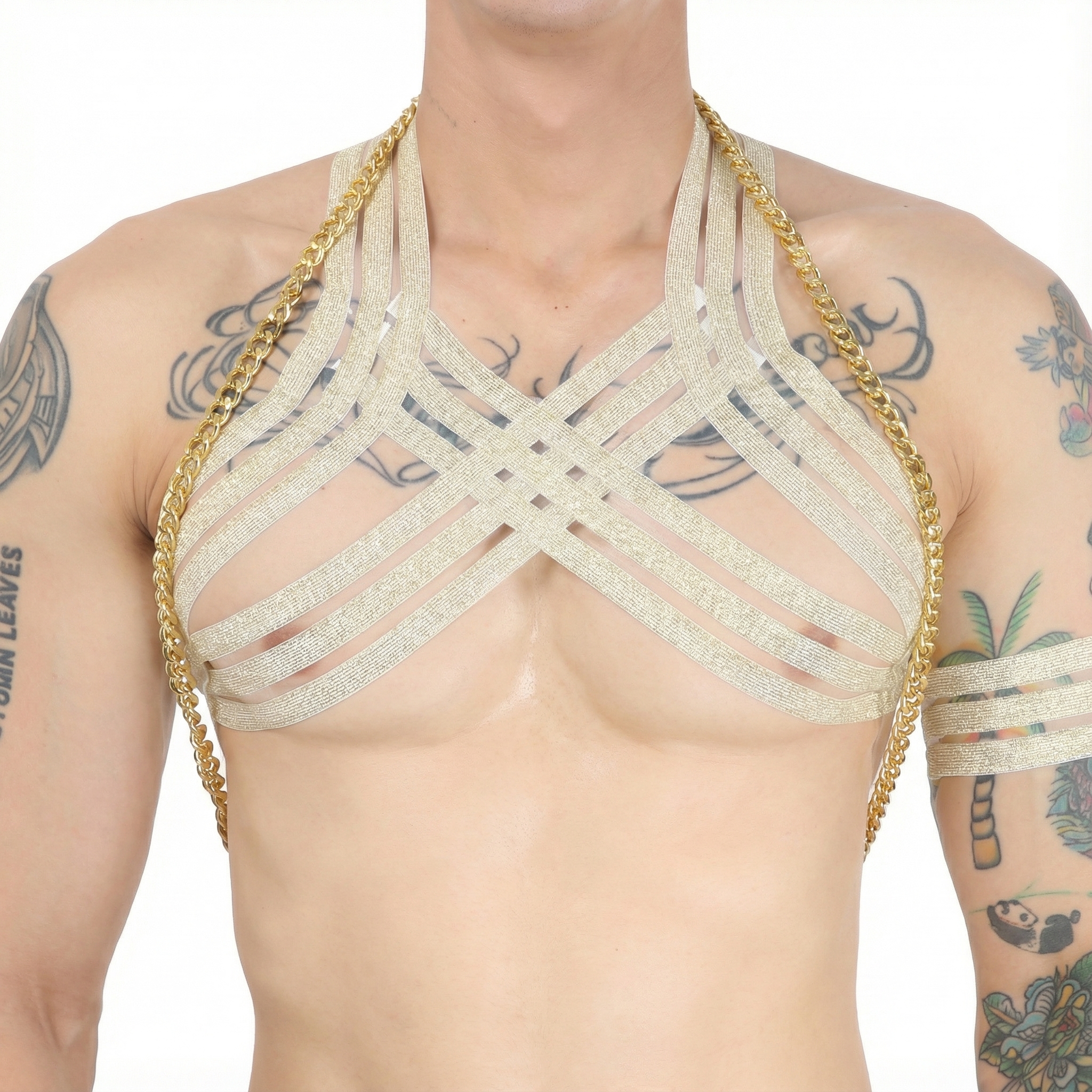 Chain & Elastic Men's Harness - Golden - Harness + Chain - image 2