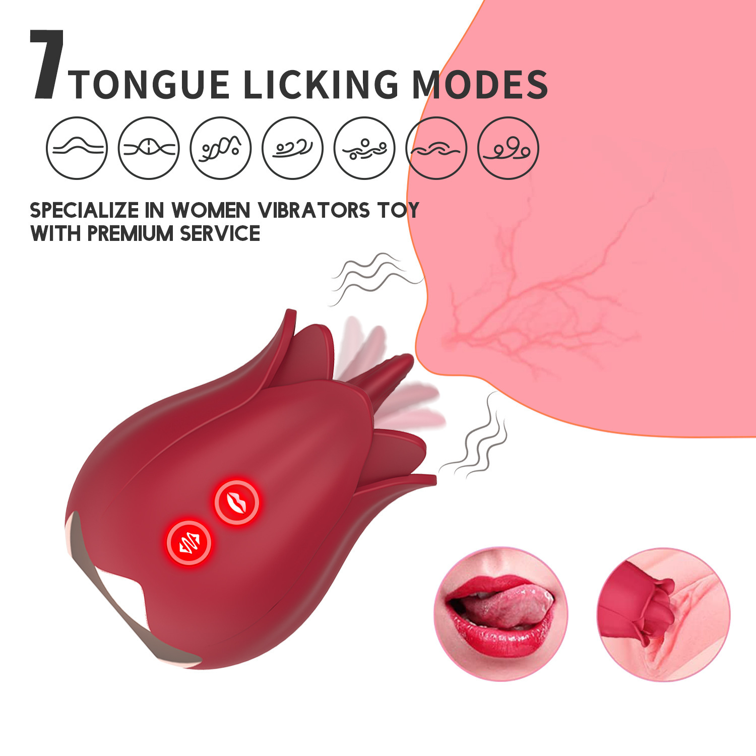 2-in-1 Rose Toy – Clitoral Licking & Vibratior - Waterproof & Quiet