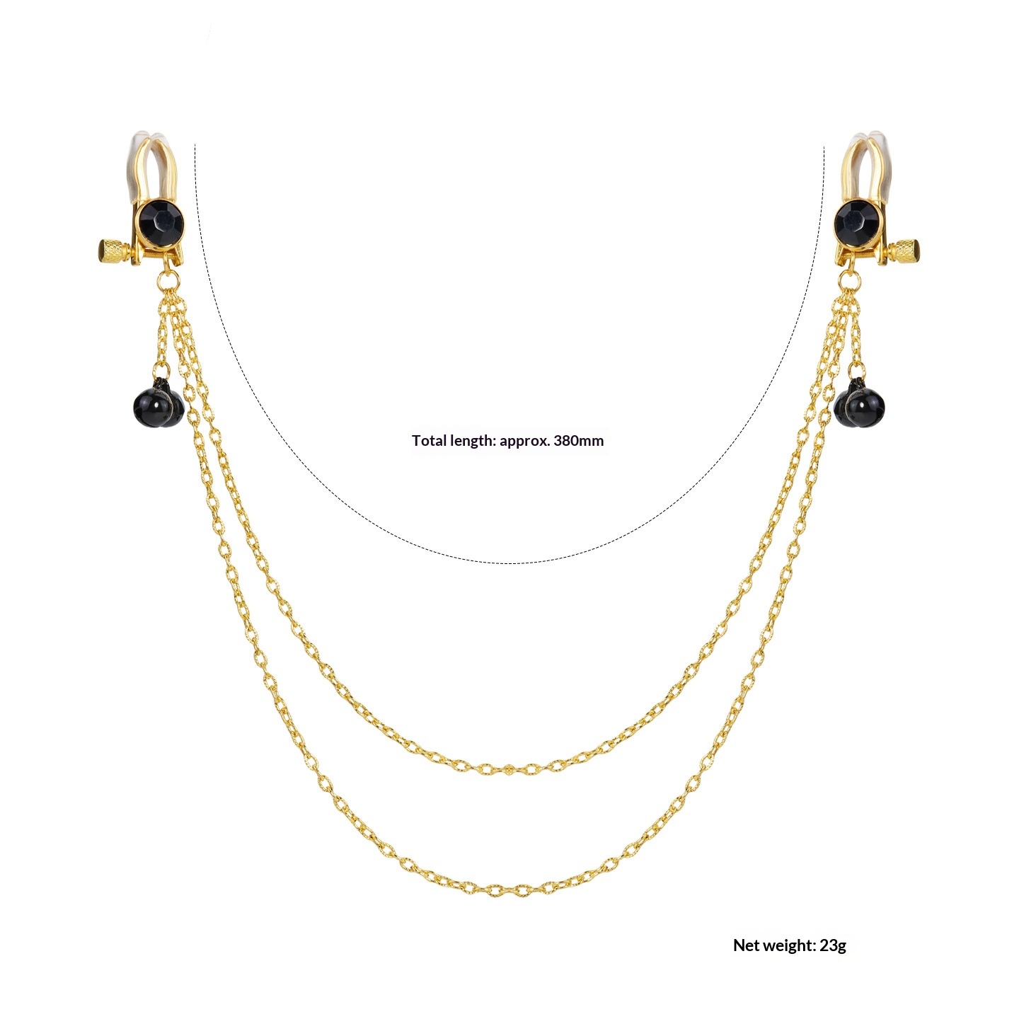 Crystal Chain-linked Nipple Ring  - Black - image 2