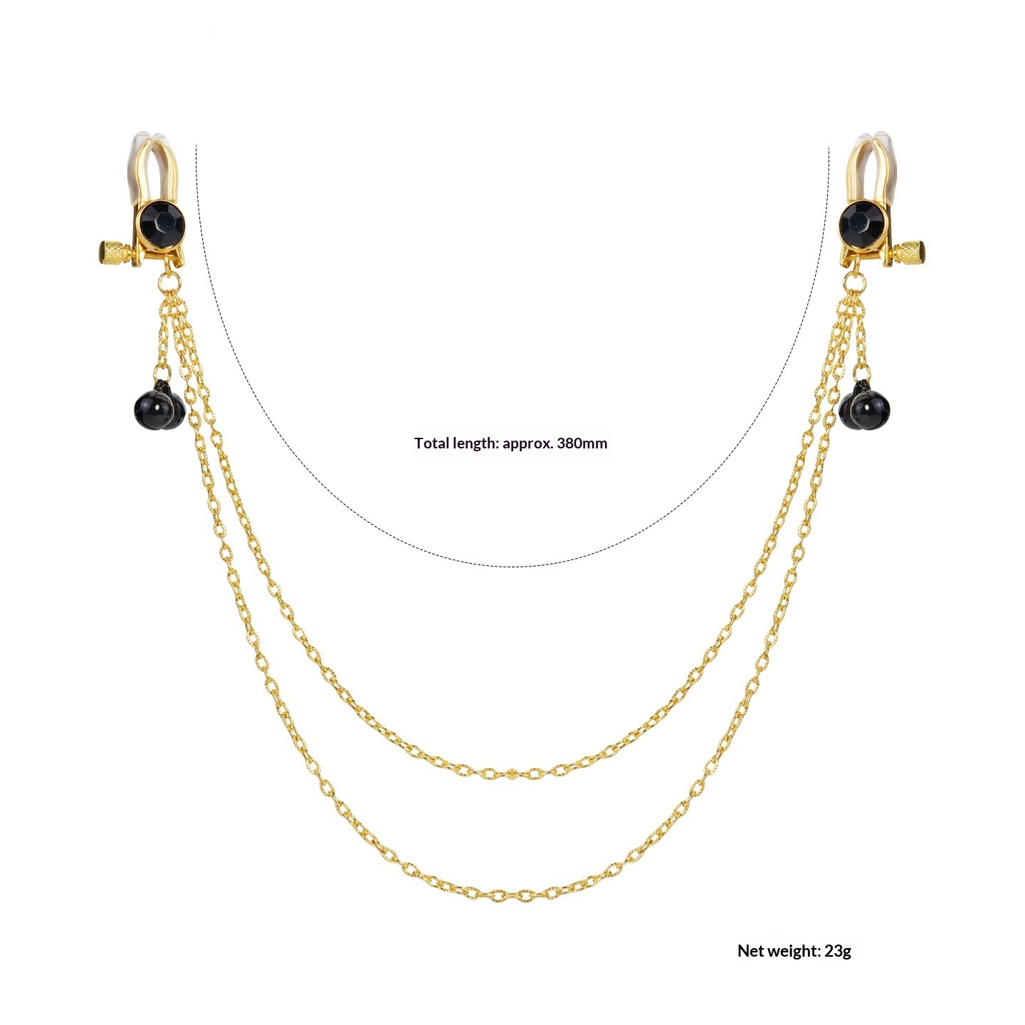 Crystal Chain-linked Nipple Ring  - Black - image 2