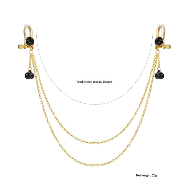Crystal Chain-linked Nipple Ring  - Black - image 2