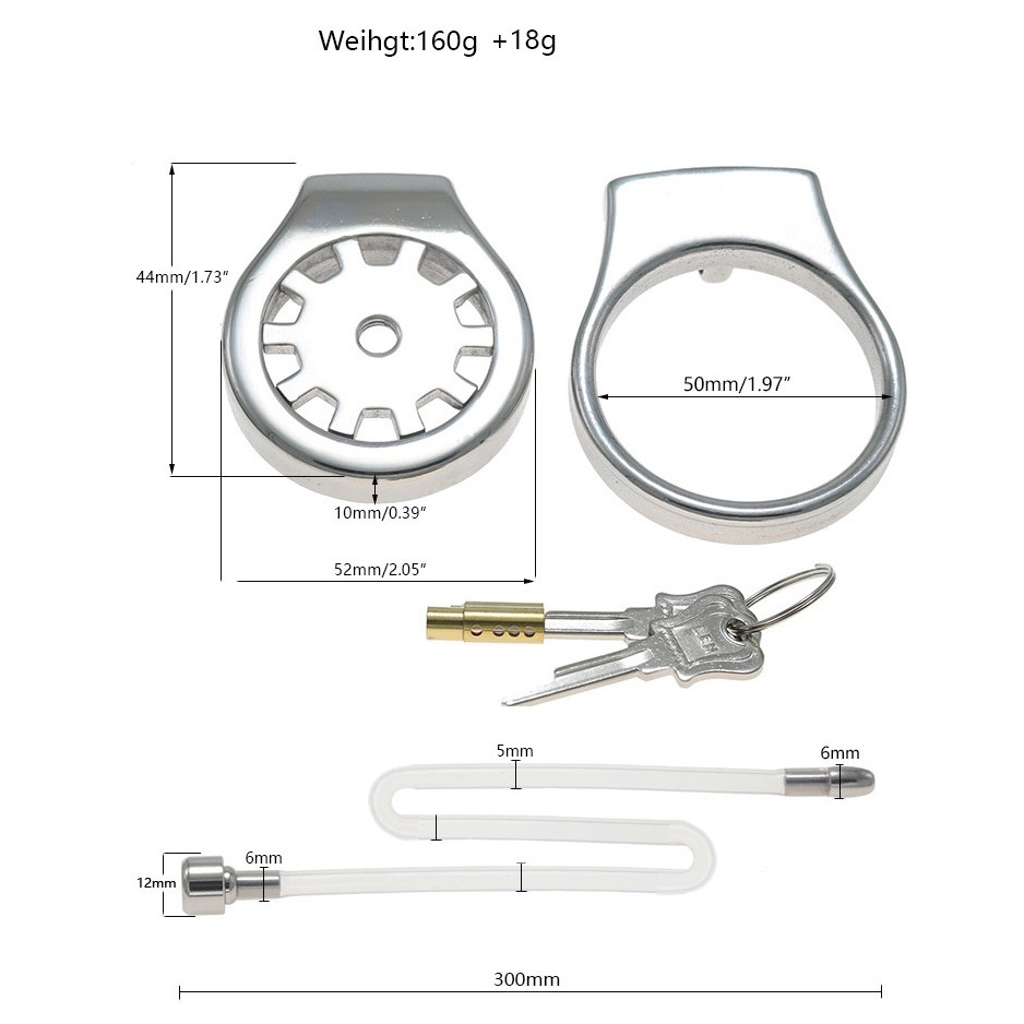 Thickened Stainless Steel Chastity Cage with 11.8-Inch Catheter – 4 Ring Sizes-WeLovePlugs