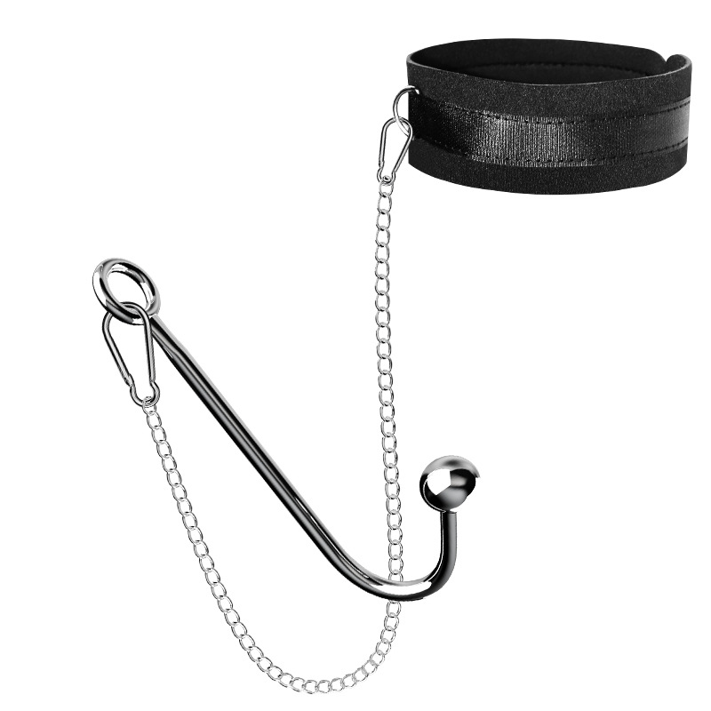 Metal Anal Hook with Leather Collar Sexual Kits - Black - image 3