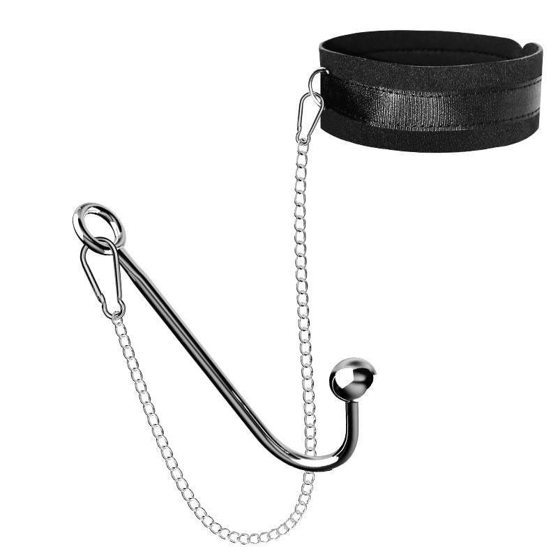 Metal Anal Hook with Leather Collar Sexual Kits - Black - image 3