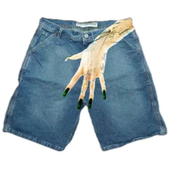 Men's Hip Hop Funny One Hand Printed Skateboarding Denim Shorts - E - XXL - image 6