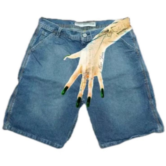 Men's Hip Hop Funny One Hand Printed Skateboarding Denim Shorts - E - XXL - image 6