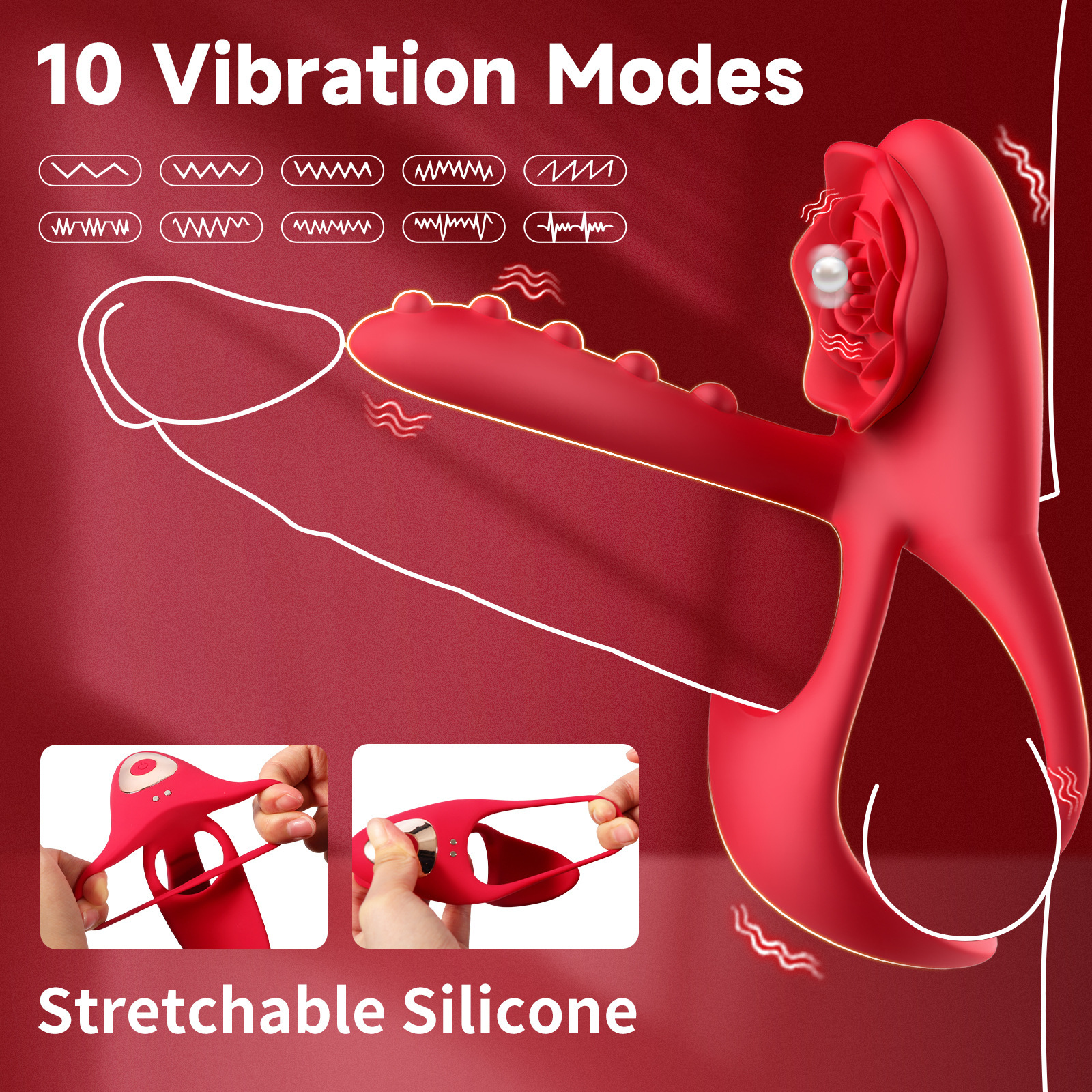 Rose Stimulation Vibrating Dual Cock Ring -WeLovePlugs