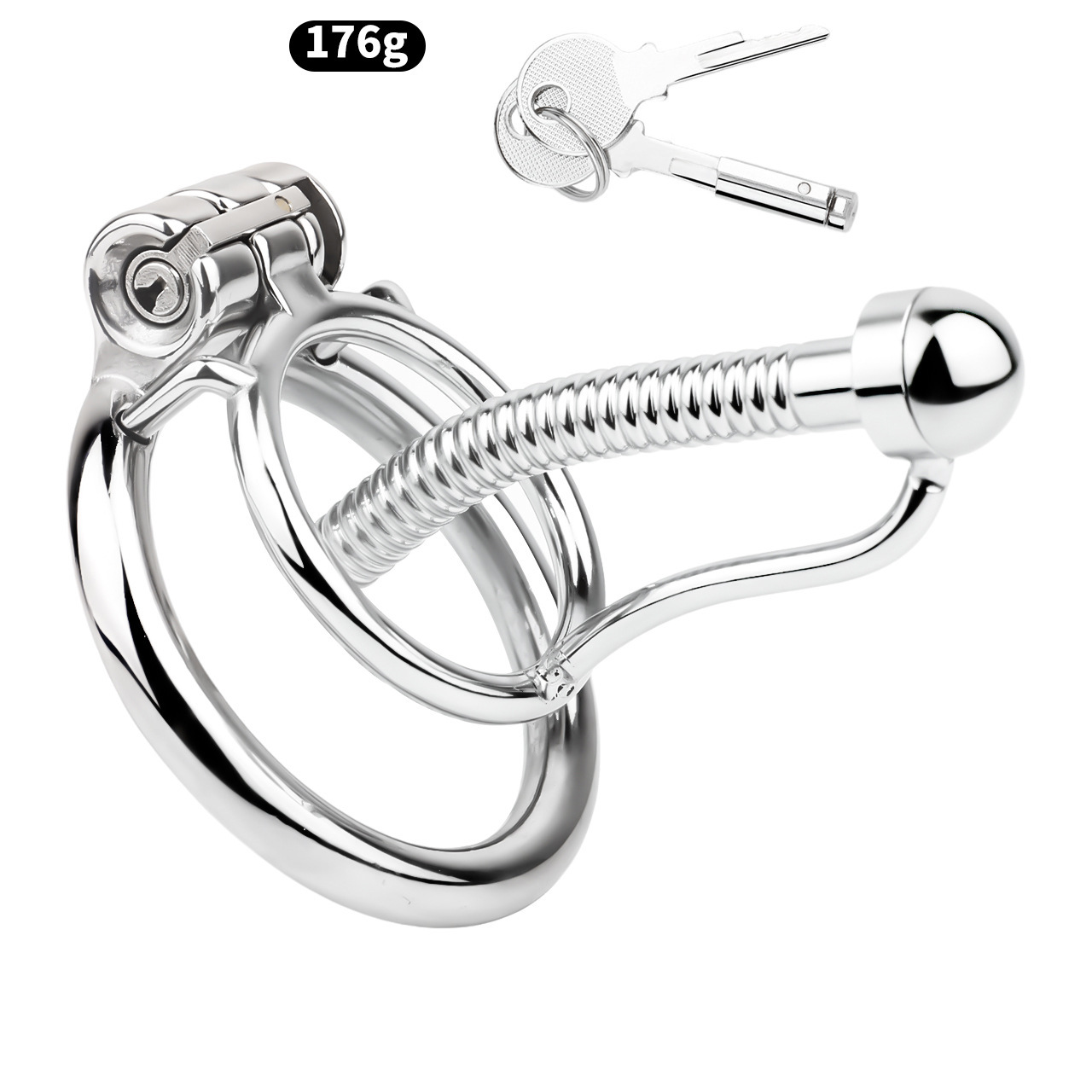 Stainless Steel Anti-escape Inverted Chastity Cage with Urethral Tube-WeLovePlugs