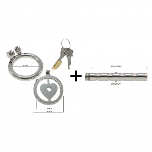 Lock Your Heart Chastity Cage - 50mm + Long Urethral Tube - image 6