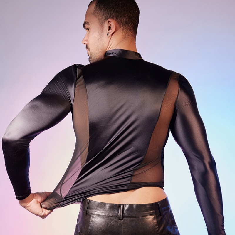 Men's Oiled Shiny High Elastic Long Sleeve Top - image 12