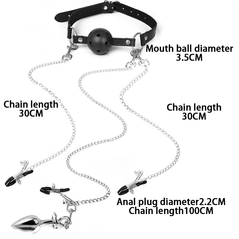 5-Piece BDSM Bondage Set – Ball Mouth Gag, Nipple Clamps & Anal Plug for Couples-WeLovePlugs