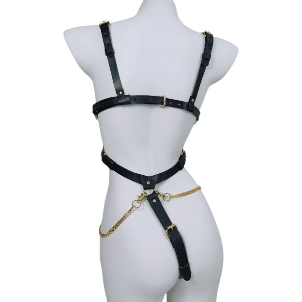 SM Leather Open-Crotch Bondage Dress Lingerie Harness