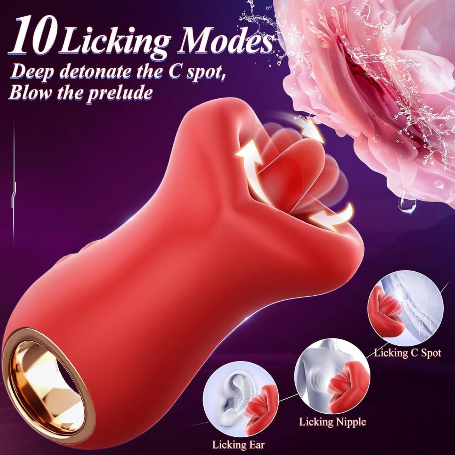 360° Triple-Action Rose Vibrator Tongue Licking Rose Toy-WeLovePlugs