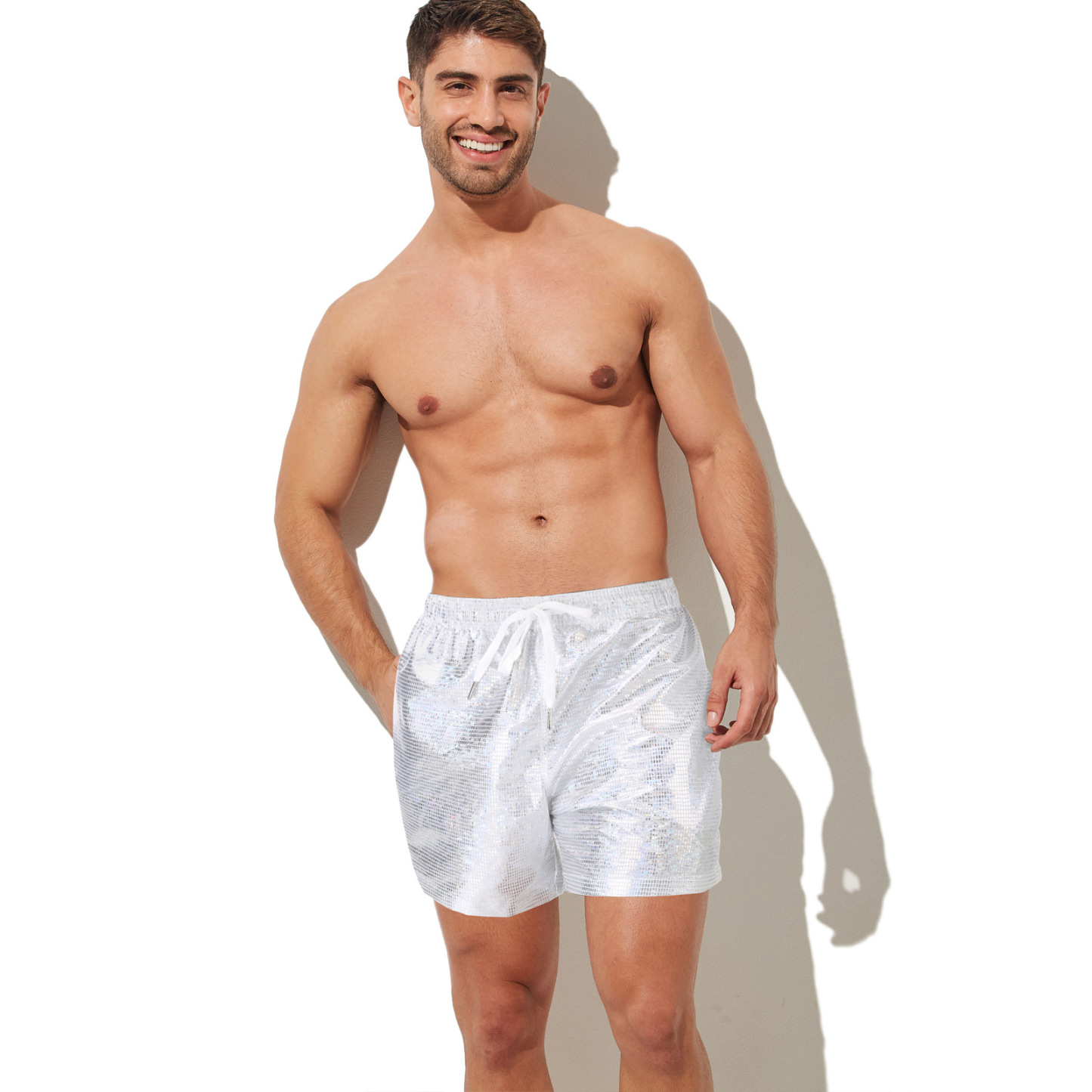 Men Shorts Wet Look Beach Pants - image 2