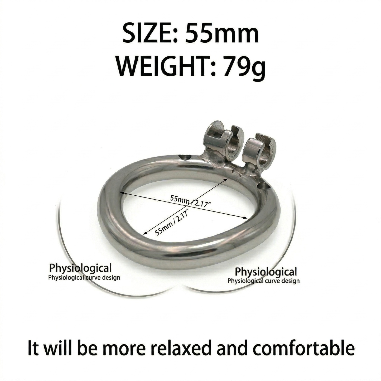 Stainless Steel Male Chastity Cage with Secure Lock - 55mm - image 4