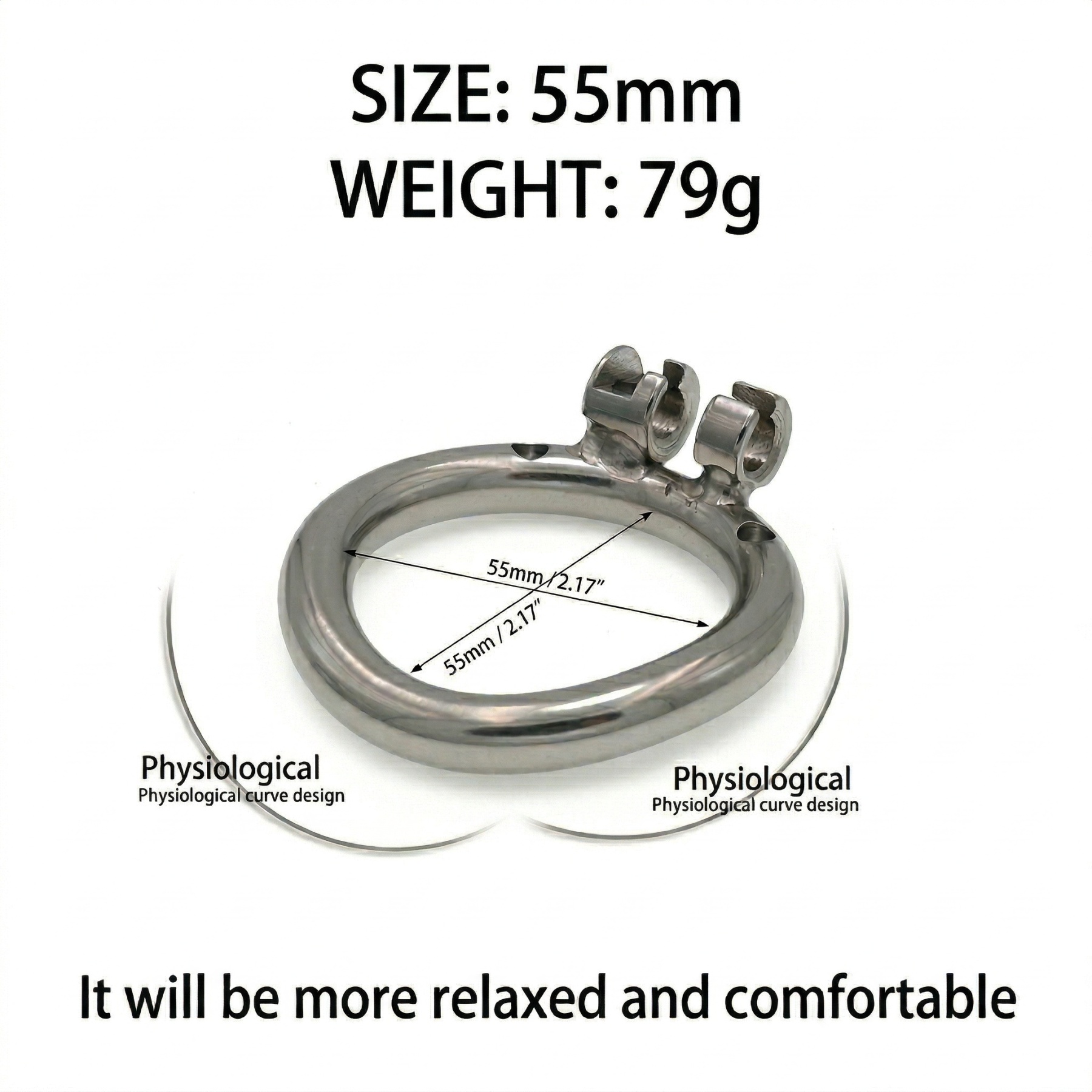 Stainless Steel Male Chastity Cage with Secure Lock - 55mm - image 4