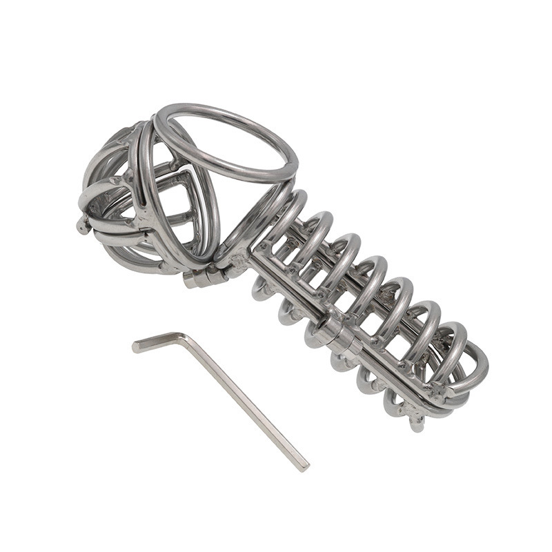 2-in-1 3d Metal Testicle And Chastity Cage-WeLovePlugs