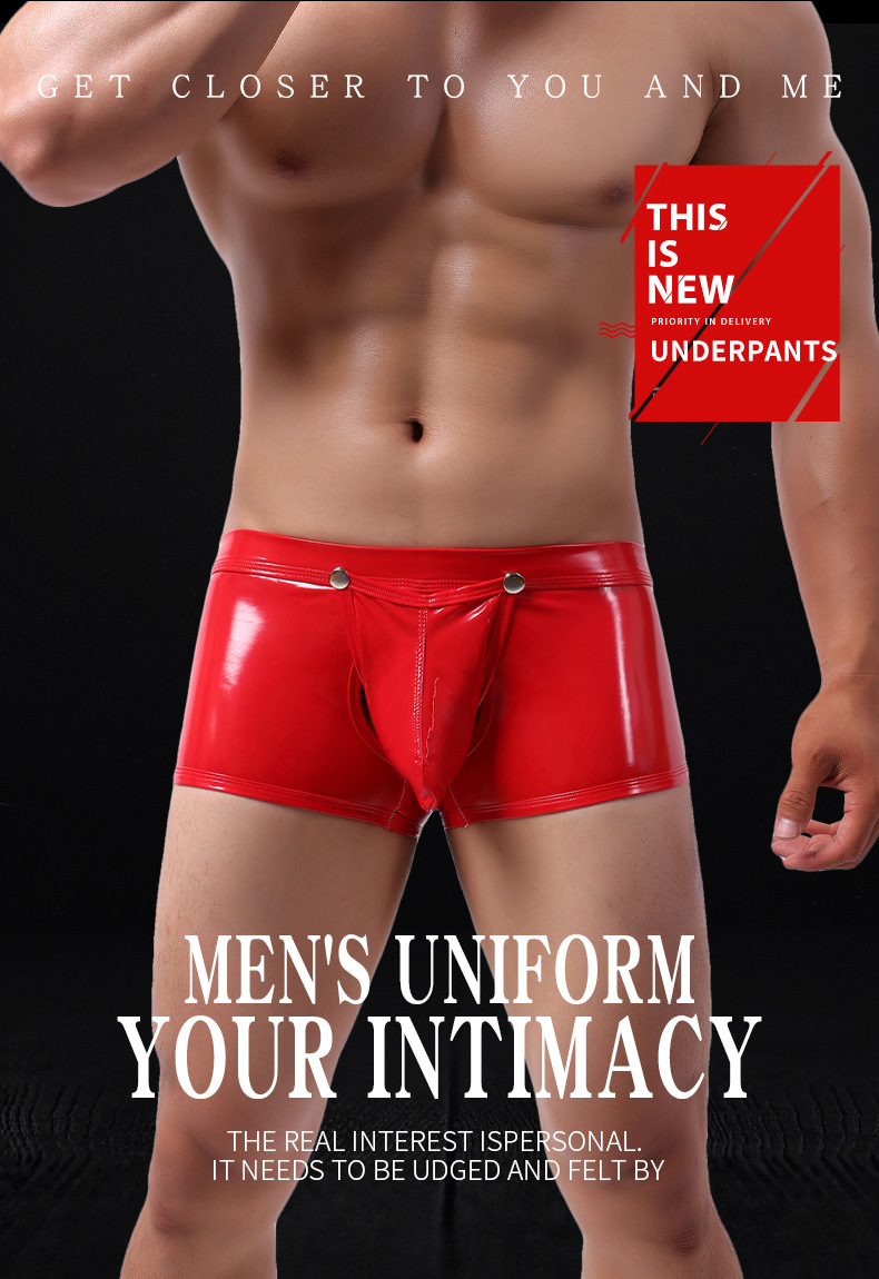 Men's Faux Leather Open-Crotch Boxer Panties - image 6