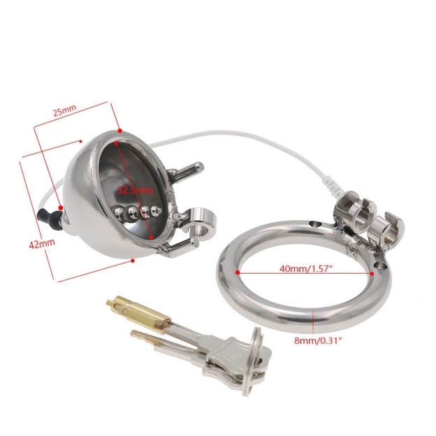 Stainless Steel Locking Chastity Cage with Urethral Tube (40mm–50mm Rings) - 40mm - image 2