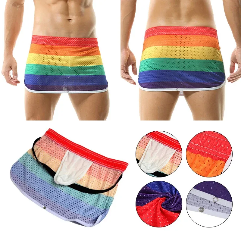 Men Sexy Rainbow Breathable Mesh Skirt Elastic Boxer Shorts  - image 8