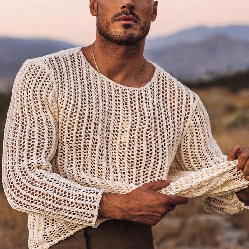 Mens Fishnet Transparent Long Sleeve T Shirt - image 2