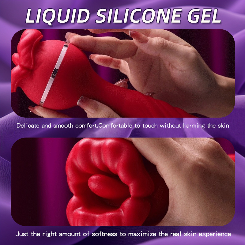 3-in-1 Big Mouth Likcing Vibrating Rose Dildo-WeLovePlugs