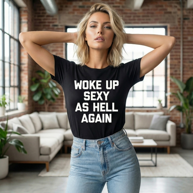 Woke Up Sexy As Hell Again Feeling Beautiful Self-Love Humor T-Shirt - image 4