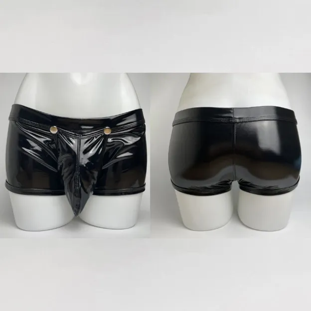 Men's Faux Leather Open-Crotch Boxer Panties - image 4
