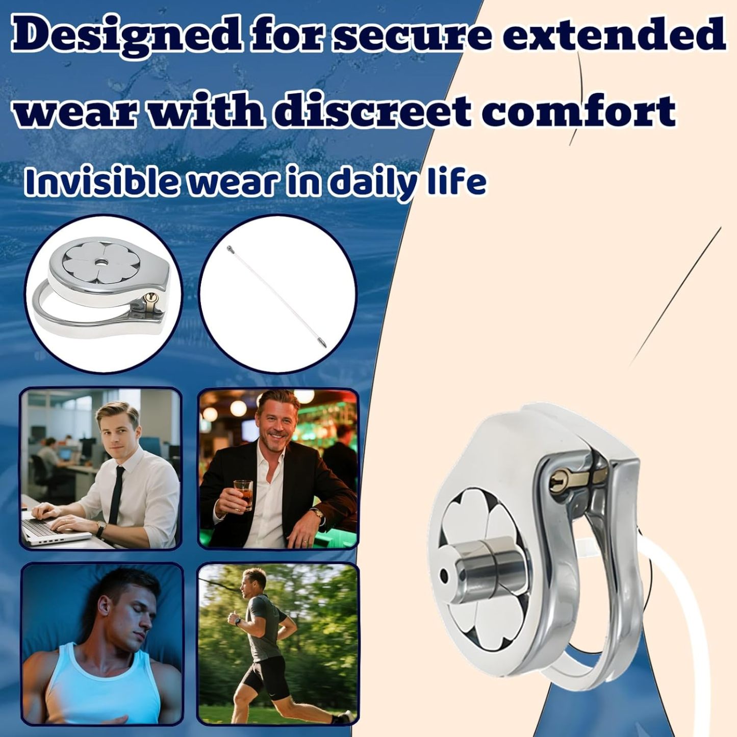 Flat Stainless Steel Chastity Cage with Long Hollow Urethral Tube - image 2