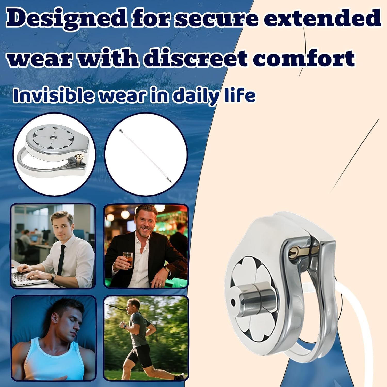 Flat Stainless Steel Chastity Cage with Long Hollow Urethral Tube - image 2