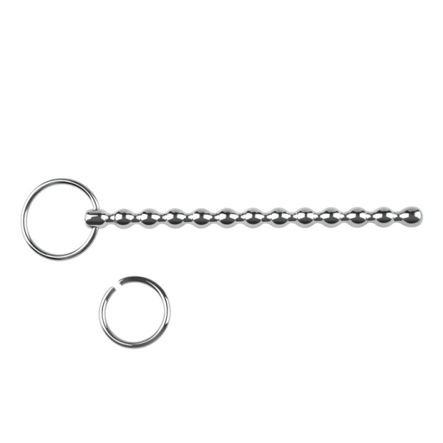 5.9''  Stainless Steel Beaded Urethral Plug With Dual Ring-WeLovePlugs