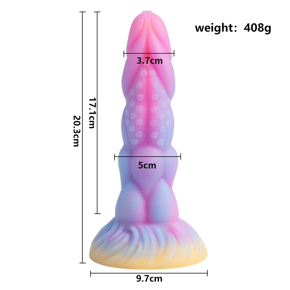 8.14'' Fantasy Monster Dildo with Multi-Texture Design & Glow-in-the-Dark Effect - Multicolor - image 3