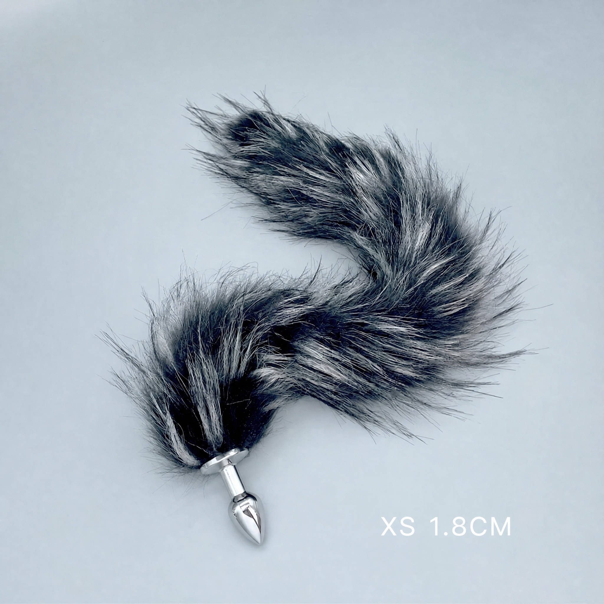 Silver & Black Fox Tail Plug with Removable Metal Base - XS - image 5