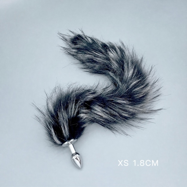 Silver & Black Fox Tail Plug with Removable Metal Base - XS - image 5