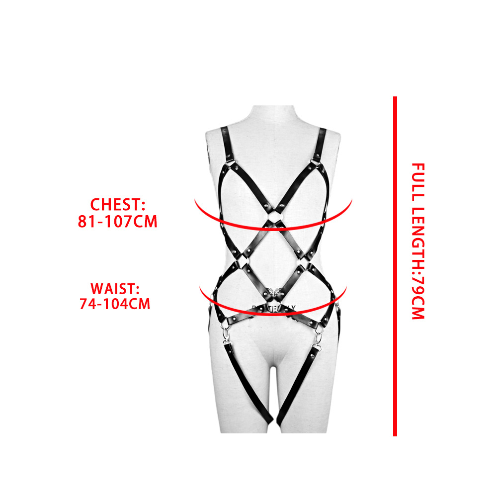 Faux Leather Body Harness Lingerie Set with Handcuffs – Adjustable Punk Garter Belt Outfit
