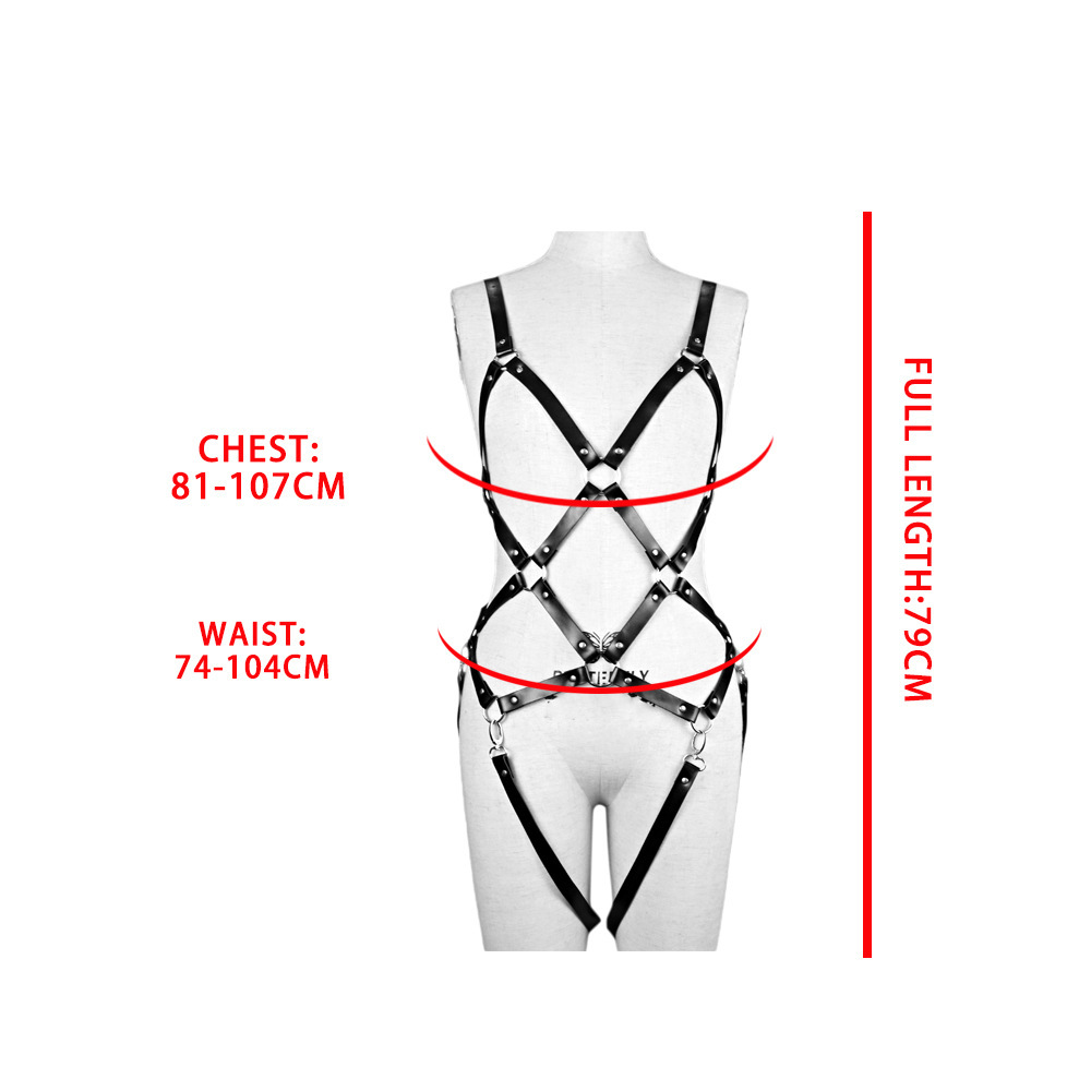 Faux Leather Body Harness Lingerie Set with Handcuffs â Adjustable Punk Garter Belt Outfit