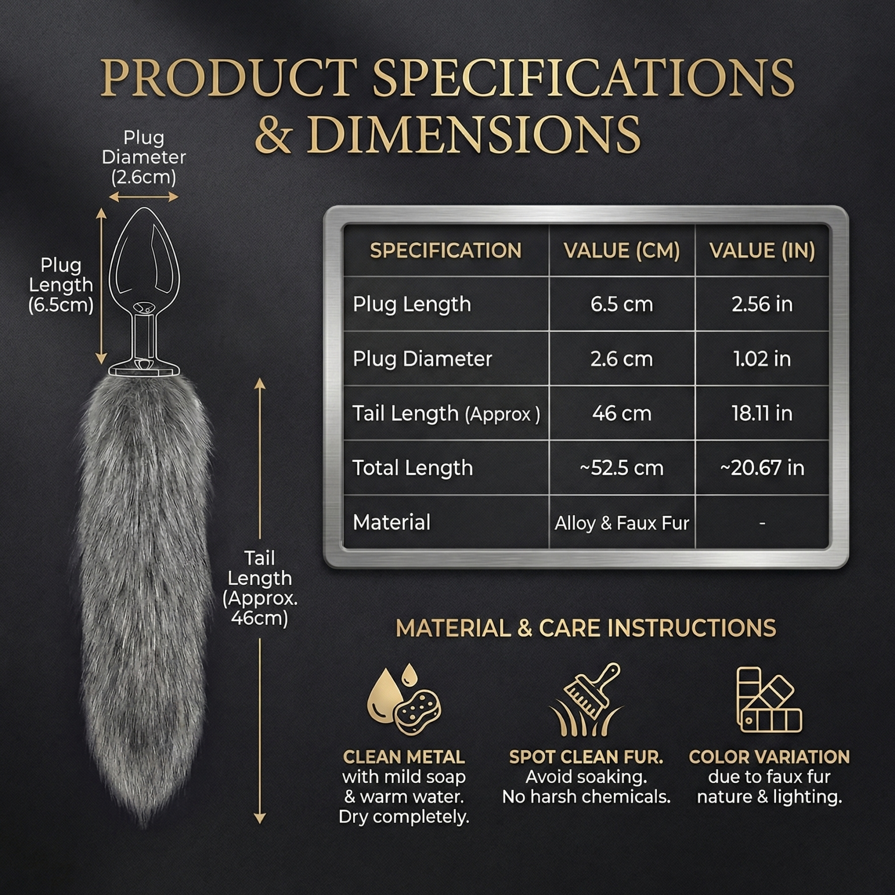 Dark Gray Fox Tail Butt Plug • 18.1 Inch Tail - image 4