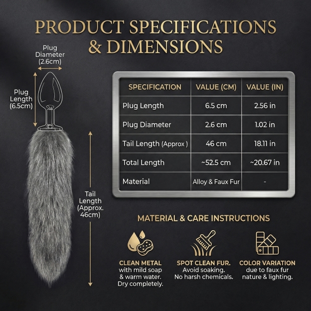 Dark Gray Fox Tail Butt Plug • 18.1 Inch Tail - image 4