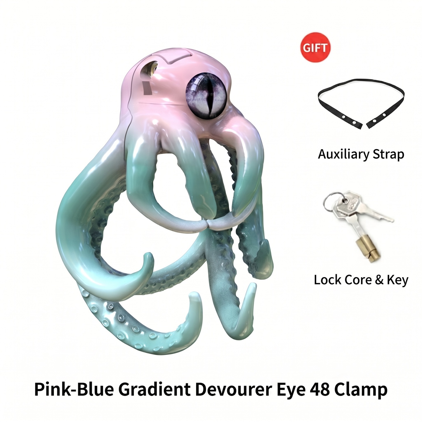 Octopus Kraken Chastity Cage - Pink Blue Gradient - 48mm - image 23
