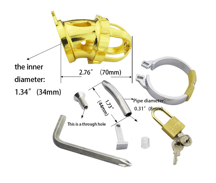 Golden Chastity Cage with Catheter Tube -WeLovePlugs