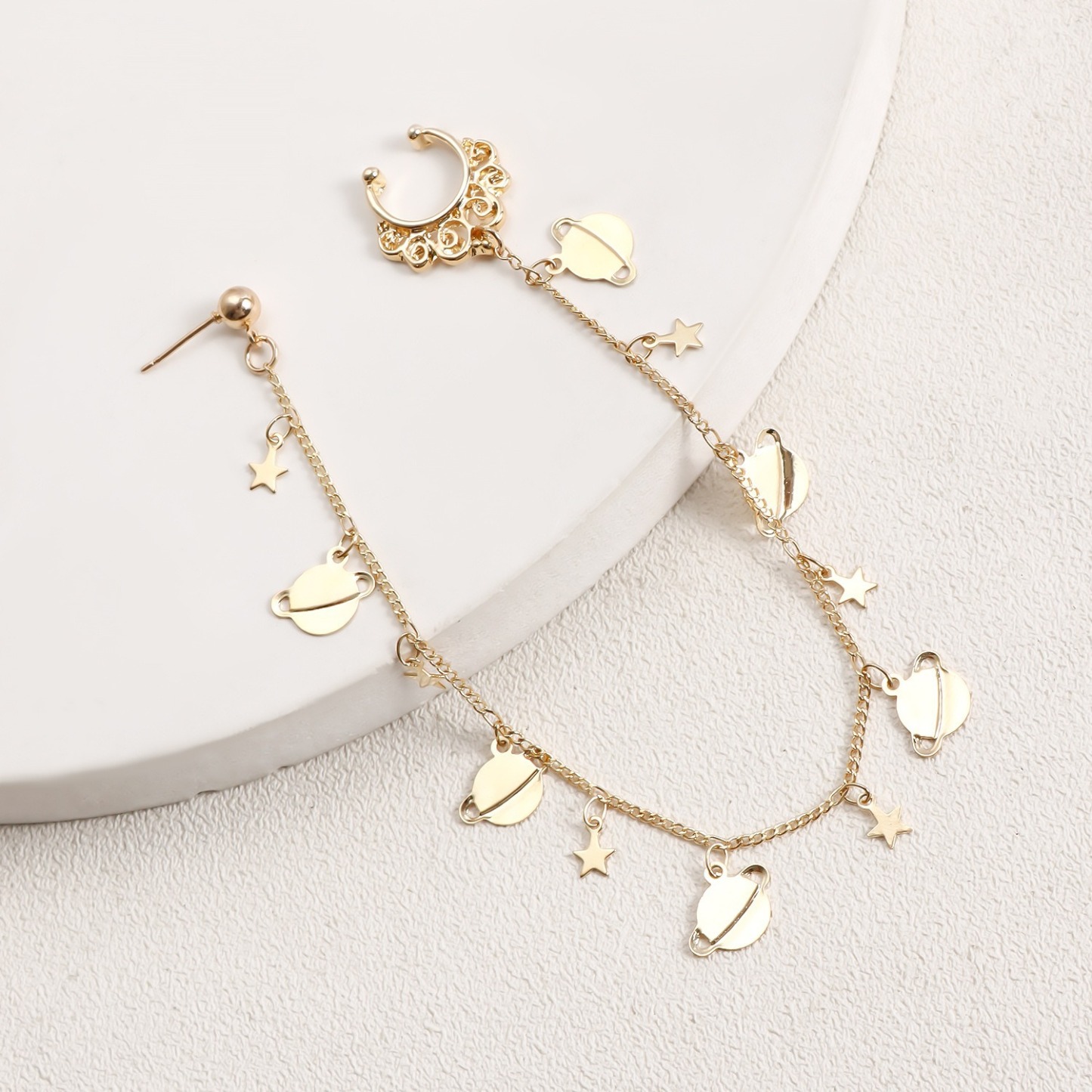 Boho Nose Chain Jewelry – Fake Septum Ring with Ear Hoop & Crystal Nose Ring-WeLovePlugs